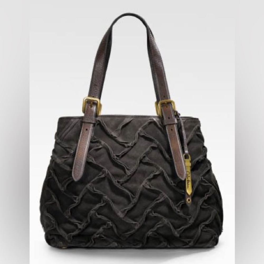 Cole Haan Genevieve Sloane Woven Brown Suede Leather Tote Vintage inspired